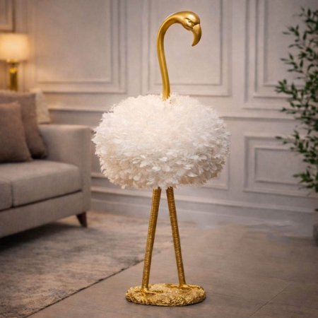 سهارة 130سم جبص شكل فلامنجو ذهبي شيد ريش ابيض SM113/11 =ط4س